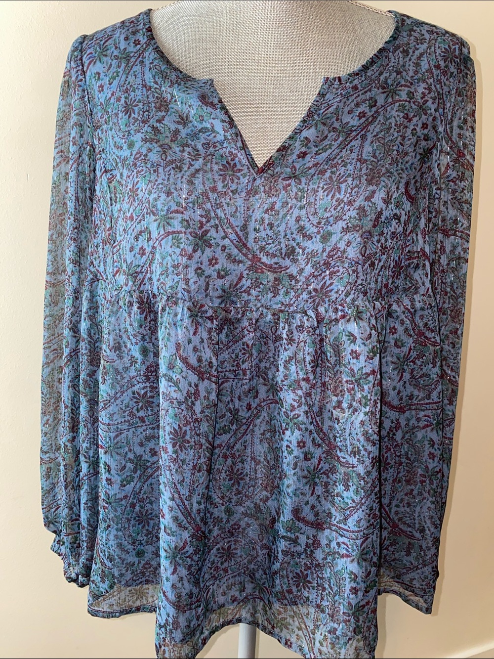 Lucky Brand Light Blue Floral Peasant Tunic